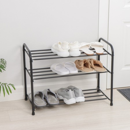 Shoe stand, 3 tiers, 65 × 32 × 48.5 cm, black color