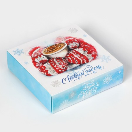 New Year. Box for 9 sweets "Snowflakes", 13.7 x 13.7 x 3.5 cm, confectionery packaging-3
