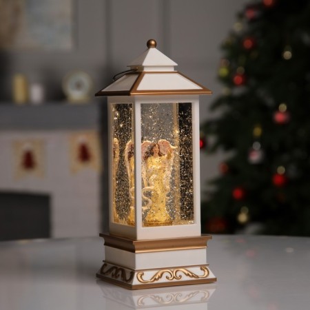 LED figure “Lantern with an angel” 10.5 × 26 × 10.5 cm, plastic, AAX3 batteries (not in the kit), USB, glow warm white