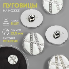 A set of buttons on the leg, d = 21.5 mm, 5 pcs, white/silver color