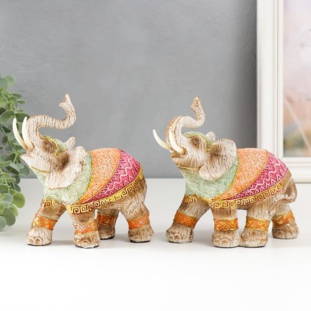Polystone souvenir "Elephant in a multi -colored blanket with drawings" under a tree mix 15x16x7.7 cm-1
