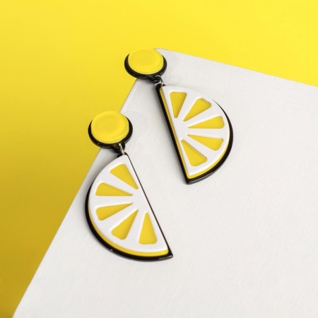 Earrings plastic "Vivien" lemons, yellow-white color-4