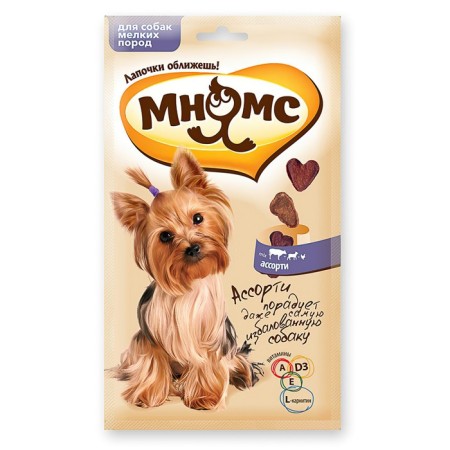 Mnyams treats for dogs of small breeds, beef/lamb/chicken, 60 g.
