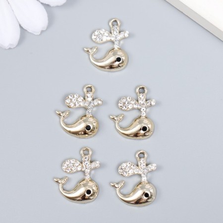 Decor for creativity metal, rhinestones "Funny whale with a fountain" gold 1.7x2 cm-2
