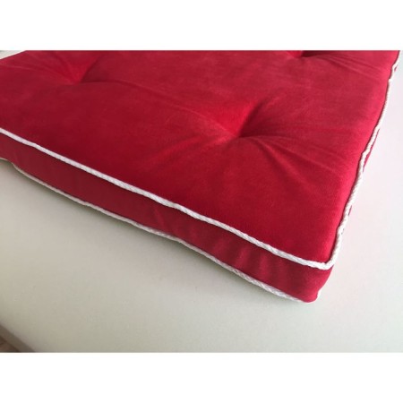 A pillow for a chair 38x38 cm, h 5 cm, red color, velor, foam rubber, kant-1