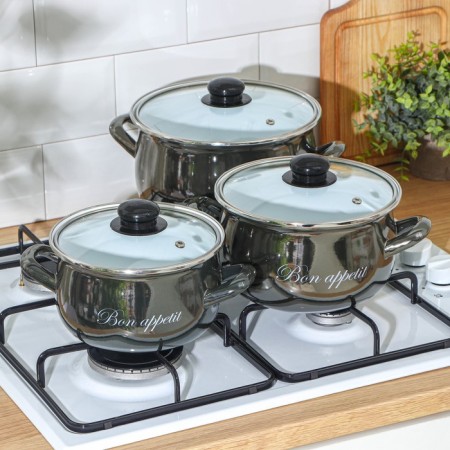 Set of pots "metallic", 3 subjects: 2.1 l, 3.1 l, 4 l, covers, induction, black color-3