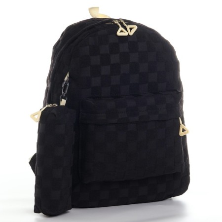 School backpack, set 2 in 1,+ pencil case in a cage, 40x28x13 cm, black color-2