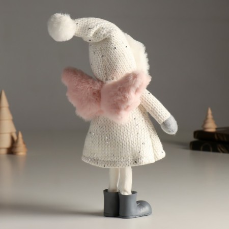 Interior doll "Angel Esa in a white knitted dress, with a hood-cap" 34 cm-2