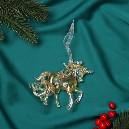 Christmas tree decoration "Playful horse" 10x10 cm, golden overflow