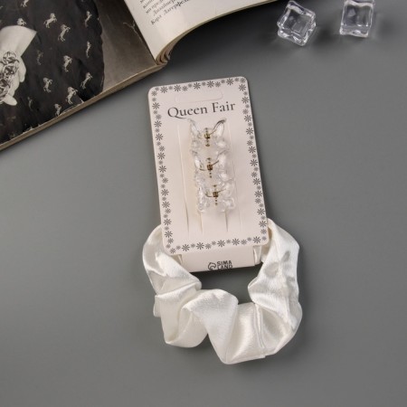 Hair set "Jesse" (elastic band 7 cm, 3 crab 2 cm) white