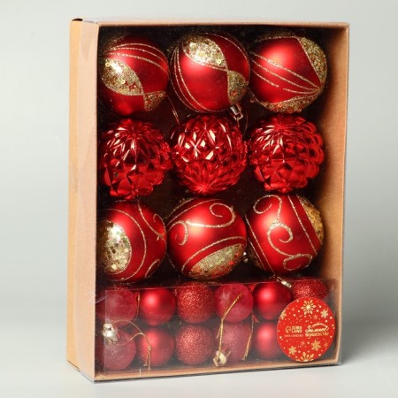 Set of balls of plastic D-2.5 and 5.5 cm, 33 pcs "Round" red-1