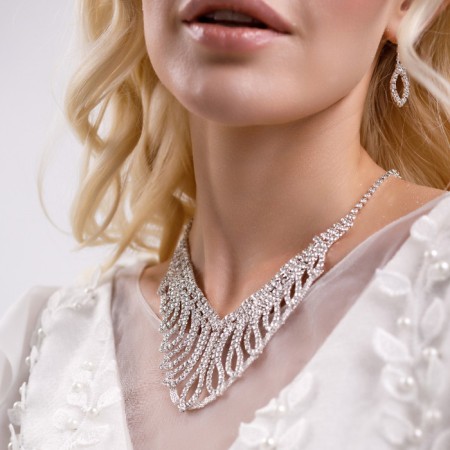 Set 2 objects: earrings, necklace "elegy" leaves, white color in silver, 40 cm-3