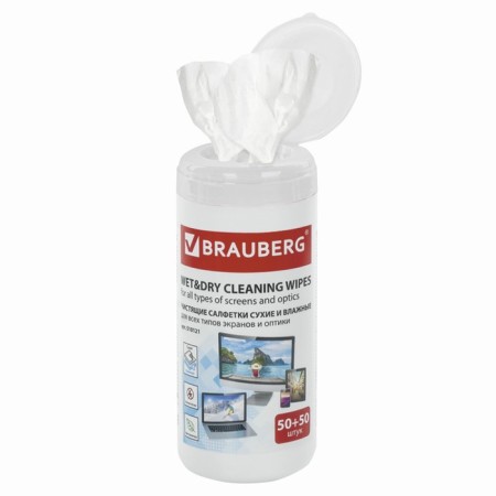 Cleaf wipes for LCD (LCD) Brauberg monitors, dry and wet, 50 + 50 pieces)-1
