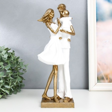 Polystone souvenir "Family couple with son" White 10x12x32 cm