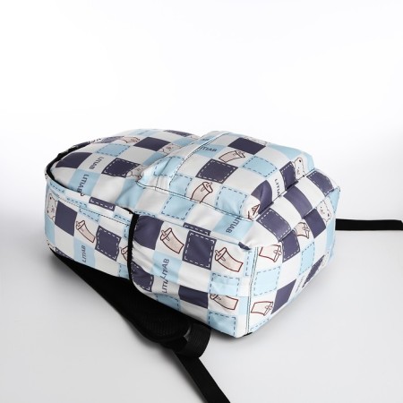 Youth backpack from textiles, 3 pockets, milk/blue color-4