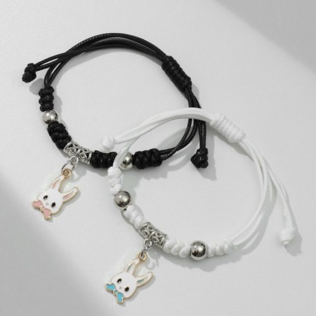 Bracelets "Demetrons" rabbits with bows, black and white color, 7 cm-3