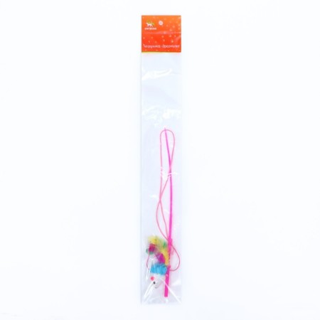 Domestico-a figure "color mouse", 32 cm, white/blue mouse on a pink handle-3