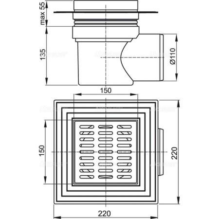 Alcaplast APV12, 150 × 150/110 mm, side drain, wet waterproof wet-1