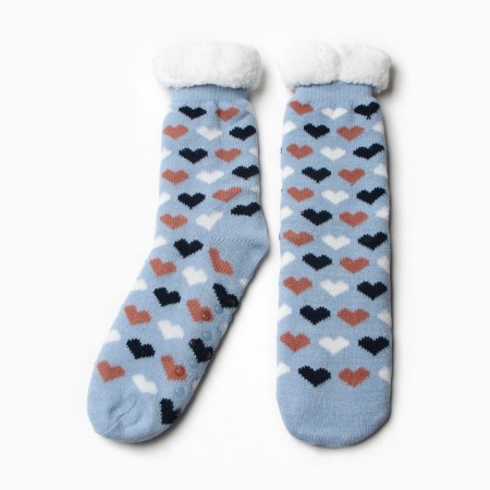 Women's socks with fur "hearts", blue color, size 36-40