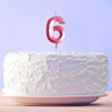 Свеча для торта, цифра «6», розовая.
