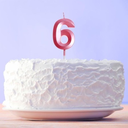 Candle for the cake, the number "6", pink.