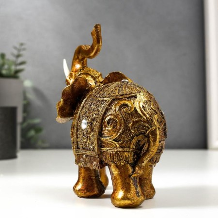 Polystone souvenir "Elephant with a golden blanket with patterns and rhinestones" 15x14x7 cm-3