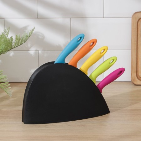 A set of kitchen knives on a stand, 5 pcs, a blade 8.5 cm, 11 cm, 11.5 cm, 12.5 cm, color mix