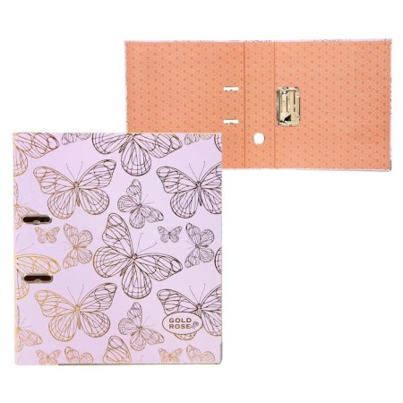 A4, 75 mm PAPKA-Registrum, Devente Gold Rose Butterfly, collapsible, metal edging, matte lamination, foil embroidery