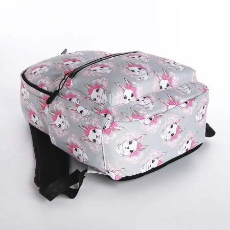 Youth backpack made of textiles, external pocket, gray color-4