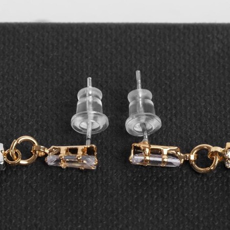 Hanging earrings with rhinestones "drops" shine, white color in gold, 11 cm-1