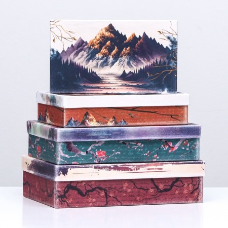 Set of rectangular boxes 4 in 1, "natural landscapes", 30 x 20 x 8 - 24 x 14 x 5 cm-1