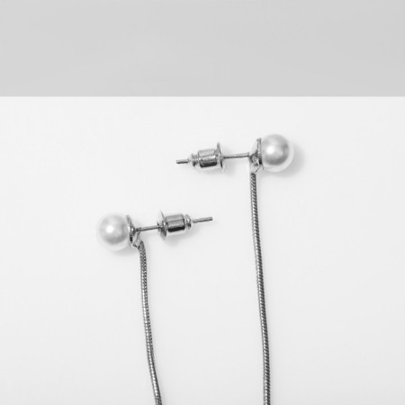 Earrings with pearls "Grace" hanging, white color in silver-1