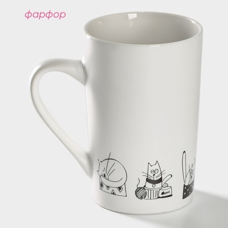Porcelain share mug "Cat Day", 380 ml, white color-1