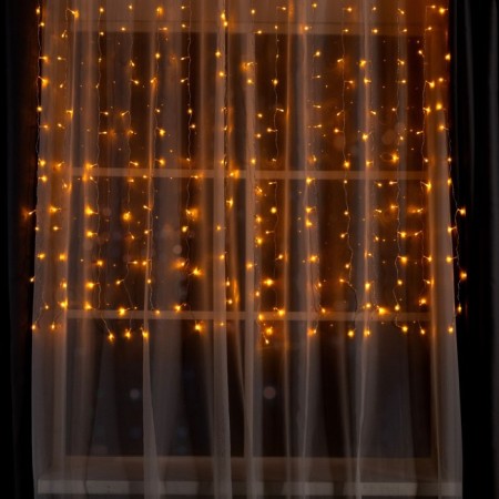 Garland "Curtain" 2 × 1.5 m, IP20, transparent thread, 360 LED, yellow glow, 8 modes, 220 V