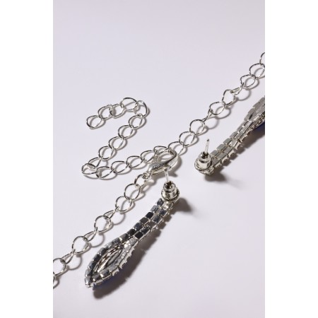 Set 2 objects: earrings, Kilence “Listopad” thin rhombus, blue-white color in silver, 45 cm-2