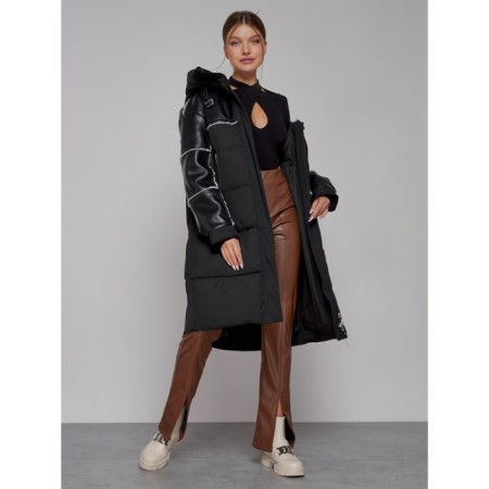 Coat insulated winter female, size 50, black color-12