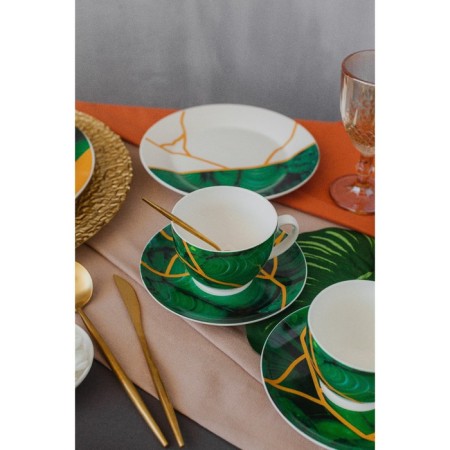 Tea steam porcelain shares "Malachite box", 2 items: a cup 250 ml, a saucer d = 15 cm, green color-5