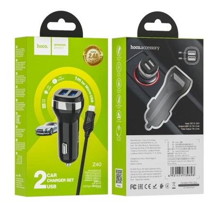 Hoco Z40, 2 USB, 2.4 A, Micro USB cable - USB, 1 m, black-5
