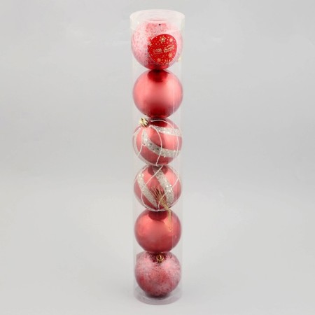 Set of balls plastic D-8 cm, 6 pcs "Avery" stripes, silver-red-1