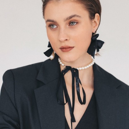 Choker "New Style" pearls with a tie, the color of black and white 40 cm-2