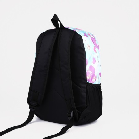 A backpack with a zipper, 3 outer pockets, blue/lilac color-3
