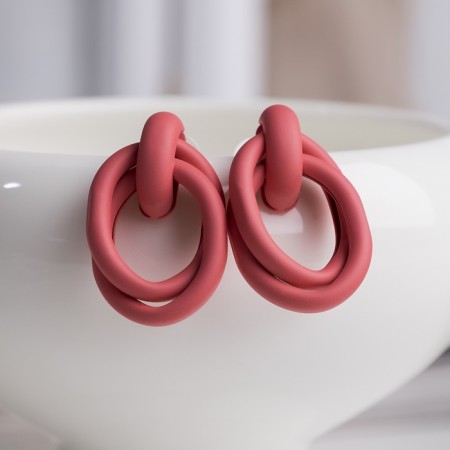 Earrings Metal "Botthega" two ovals, pink color-1