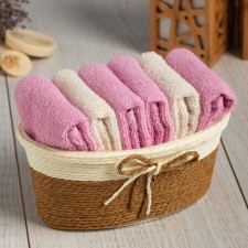 A set of terry decorative napkins Ethel, 30x30cm-6pcs, beige color, pink 100% cotton