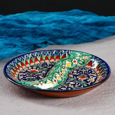 Menzhitsa Rishtan ceramics "Flowers", 18 cm, 2 section, blue