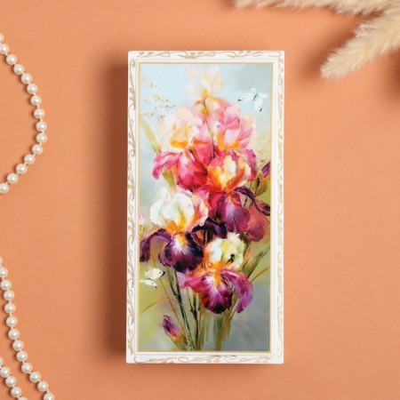 Casket "Irises and butterfly", white, 11 × 22 cm, lacquer miniature-2
