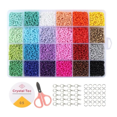 Set for creating jewelry, 24 colors, size 1 piece: 3 mm., Fishing line, scissors, accessories-1