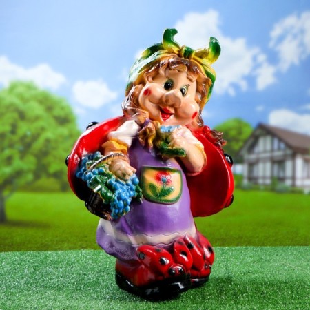 Garden figure "Gnome Girl Boy Cowdow with Grapes" 44x21x64cm-9