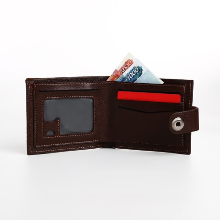 Male purse on a magnet, department for bills, for maps, for coins, brown color-4