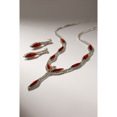 Set 2 objects: earrings, Kilence “Listopad” thin rhombus, red-white color in silver, 45 cm-1