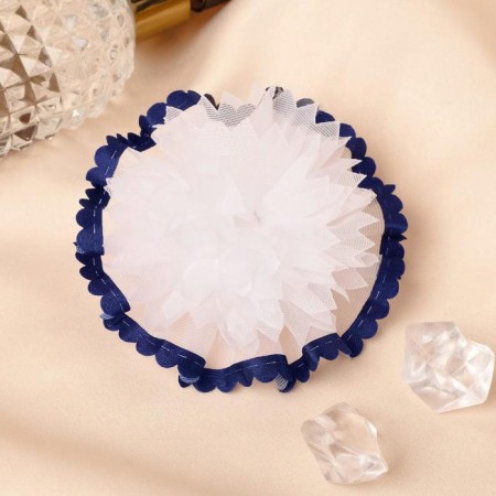 Hair elastic band Bound "Blue Kantik" lush, 6.5 cm, blue-white